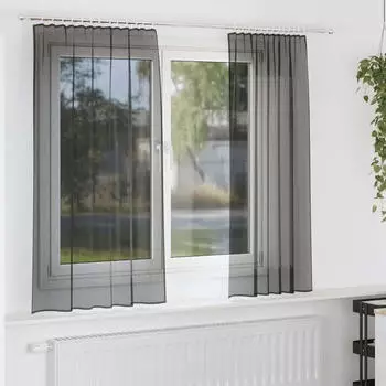 vidaXL Voile Vorh&auml;nge mit Stangentaschen 2 Stk. Schwarz (4102166)