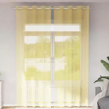 vidaXL Voile Vorh&auml;nge mit &Ouml;sen 2 Stk. Gelb (4102135)