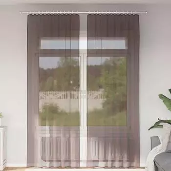 vidaXL Voile Vorh&auml;nge mit Lasche 2 Stk. Braun (4102265)