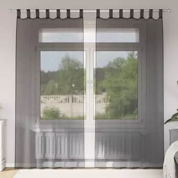 vidaXL Voile Vorh&auml;nge mit Stangentaschen 2 Stk. Schwarz (4102168)