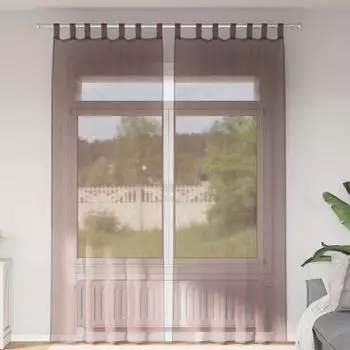 vidaXL Voile Vorh&auml;nge mit Stangentaschen 2 Stk. Braun (4102175)