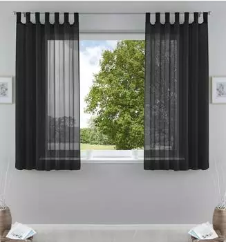 Gardinenbox Schlaufenschal transparent Voile, 140x175cm, schwarz, 2er-Pack