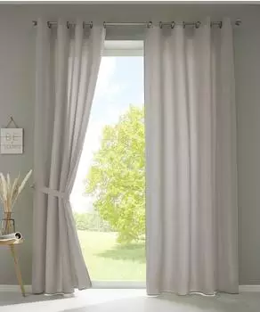 Gardinenbox Berlin Vorhang mit &Ouml;sen, blickdicht, Microsatin, stein (20405N2)