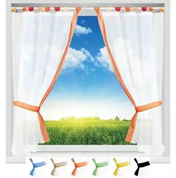 arsvita Skyline Gardinenset Schlaufenschal, transparent, orange, 140x120cm (19562-001)