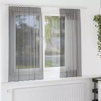 vidaXL Voile Vorhänge mit Stangentaschen 2 Stk. Dunkelgrau (4102182)