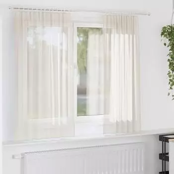 vidaXL Voile Vorh&auml;nge mit Stangentaschen 2 Stk. Creme (4102176)
