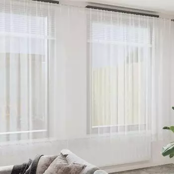 vidaXL Spitzenvorhang mit Vorh&auml;ngen Floral, wei&szlig;, 600x260cm, Polyester (4107940)