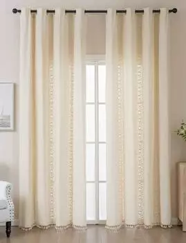 Gardinenbox Osaka &Ouml;sen-Gardinen Linenlook Makrameespitze, creme, 245x140cm (2024130-2)