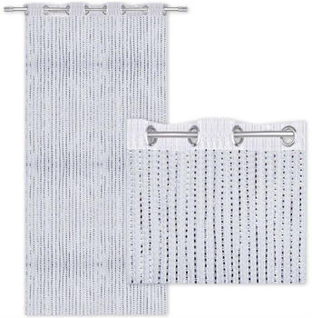 Bestlivings Fadenvorhang mit Ösen Metallic-Streifen 140x250cm weiß
