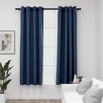 vidaXL Linen-effect blackout curtains 2 pcs. 140x175 cm blue (321176)