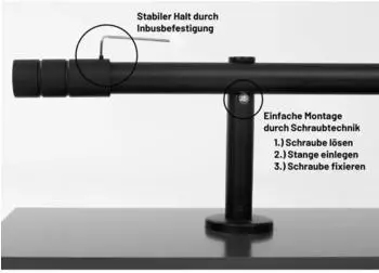 Deco-Raum Gardinenstange nach Ma&szlig; 1-Lauf Zylinder &Oslash; 25mm Schwarz 300cm