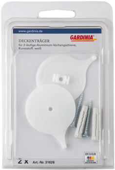 Gardinia Deckenträger für Alu-Vorhangschienen 2-läufig weiß 2er-Pack (31626)