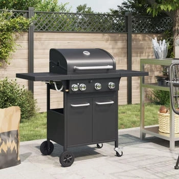 vidaXL Gasgrill mit 4 Flammen Schwarz Pulverbeschichteter Stahl (367583)