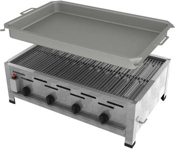 ChattenGlut Professional Gastrobräter 4-flammig Tischgerät 18,0kW und Rost und Pfanne - silber 67676875