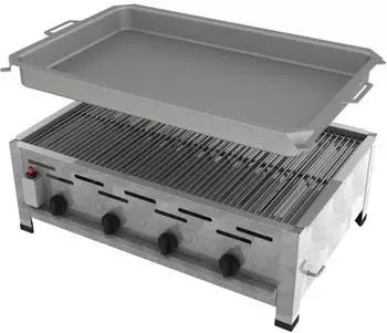 ChattenGlut Professional Gastrobräter 4-flammig Tischgerät 14,7kW und Rost und Pfanne - silber 67676809