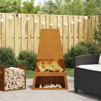 vidaXL Feuerstelle mit Holzlager aus Cortenstahl