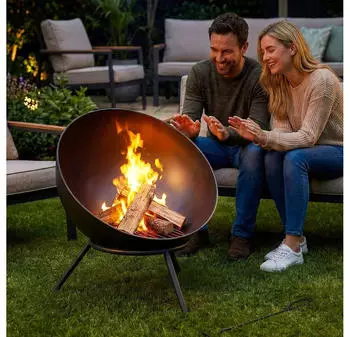 Outsunny Feuerschale mit Sch&uuml;rhaken Kohlegitter St&auml;nder (Feuerstelle 1-St. Feuerschalen) f&uuml;r Outdoor BBQ Camping Schwarz