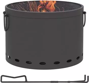 Outsunny Feuerschale mit Griff Sch&uuml;rhaken und Funkenschutz (Rauchfreie Holzfeuerschale 1-St. Feuerkorb) f&uuml;r Garten Picknick Metall Dunkelgrau