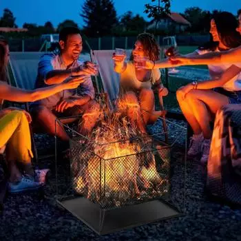 Outsunny Holzkohlegrill Feuerschale modern rechteckig Feuerkorb Feuerstelle für Garten Camping BBQ Metall Schwarz 45 x 45 x 43 cm