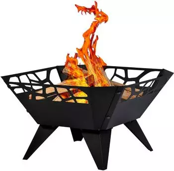 Dobar Gartenkamin Feuerschale mit Beinen aus pulverbeschichtetem Stahlblech Schwarz