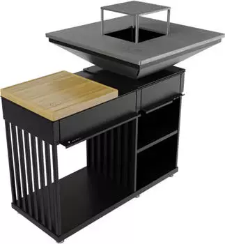 Kratki Quadrum Gartenkamin mit Grill und Holzplatte (QUADRUM/BBQ/H/B)