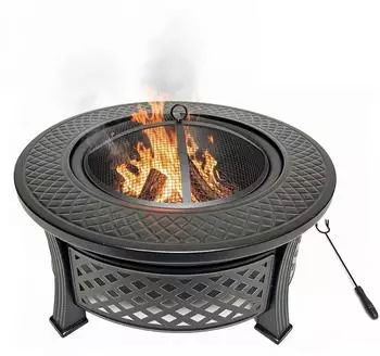 Relaxdays Feuerschale mit Grillrost und Funkenschutz, Metall, Schwarz, 81x50x81cm