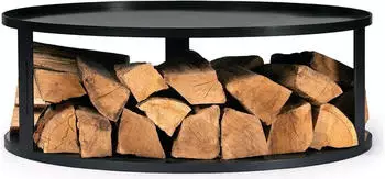 XXXL Feuerschalenbasis & Holzlager Schwarz 82 x 30 cm (CK118045)