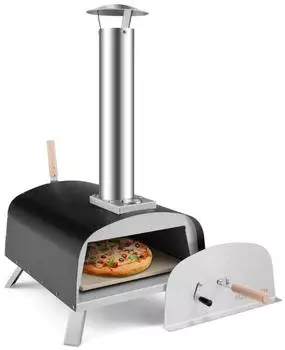 Holland Animal Care Tragbarer Outdoor-Pizzaofen Holzbefeuerter Hinterhof-Pizzamaker Silber + Schwarz