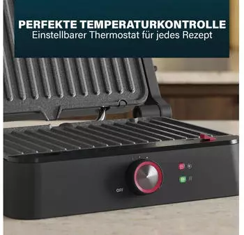 Princess Kontaktgrill 1800W 27,5×18cm schwarz (117502) – Präzise Temperaturkontrolle für verschiedene Gartechniken