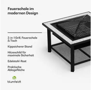 Blumfeldt Merano Avanzato 3in1 mit Grillfunktion 87 x 87 cm – Holzkohleanheizung sorgt für authentischen Grillgeschmack