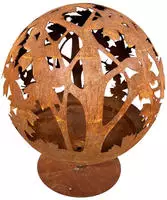 Jet-Line Feuerstelle World Firebowl Kugel in Rostoptik Motiv Bl&auml;tter 58 x 58 x...