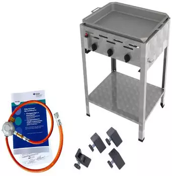 ChattenGlut Gasbräter 3-flammig 13,5kW Standgerät Edelstahlpfanne mit DGUV silber (4060597945135)
