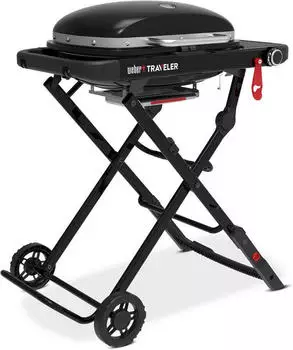 Weber Traveler Compact tragbarer Gasgriller – Gusseiserne Grillfläche mit Porzellanemaille für gleichmäßige Hitze
