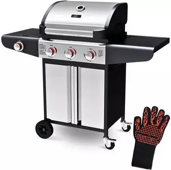 holz4home Gasgrill mit Deckel 3+1 Seitenbrenner (H4H407)