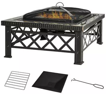 Outsunny Feuerschale mit Funkenschutz 76 x 76 x 47cm – Outsunny Feuerschale mit Funkenschutz