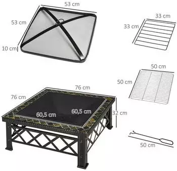 Outsunny Feuerschale mit Funkenschutz 76 x 76 x 47cm – Direktes Grillen über offener Flamme