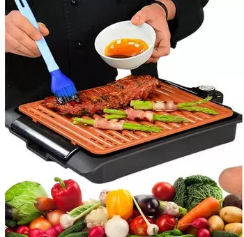 Starlyf Smokefree Copper Tischgrill elektrisch 1250W Keramik-Antihaftbeschichtung – Smoken ohne offene Flamme für aromatisches Gemüse