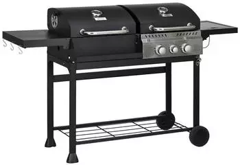 Outsunny Holzkohlgrill Gasgrill mit 2+1 Brenner Thermometer Haken Schwarz – Outsunny Gasgrill mit Erdgas-Betrieb für entspanntes Grillen