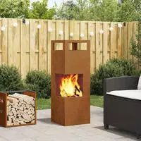 vidaXL Feuerstelle Braun 35 x 35 x 100 cm Wetterfeststahl