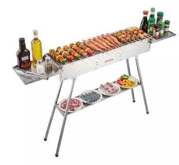 VEVOR Faltbarer Holzkohlegrill 250sq.in. Edelstahl mit Seitentischen (VA-C250)