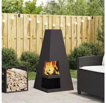 vidaXL Feuerstelle mit Holzlagerung Stahl Schwarz 50x50x100cm