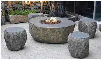 GardenForma Vesuv Gas-Feuerstelle Sitzgruppe Faserbeton Basaltoptik (OFG110GR-SET1)