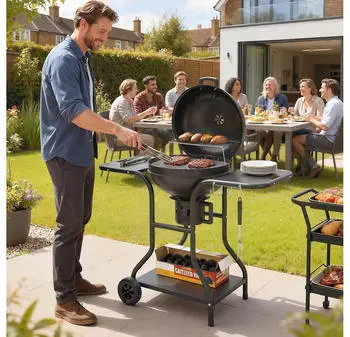 Outsunny Holzkohlegrill BBQ Smoker mit Seitentischen Deckel Thermometer R&auml;der Kohlewanne