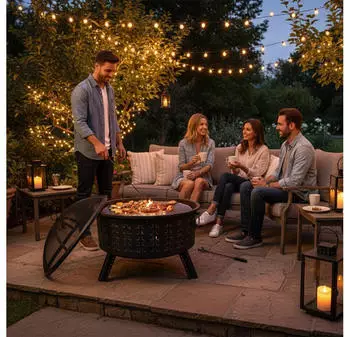 Relaxdays Feuerschale mit Grillrost, Funkenschutz & Schürhaken, 62x66cm, schwarz – Relaxdays Feuerschale mit Grillrost – Klassisches Holzfeuer-Grillen für Garten und Terrasse