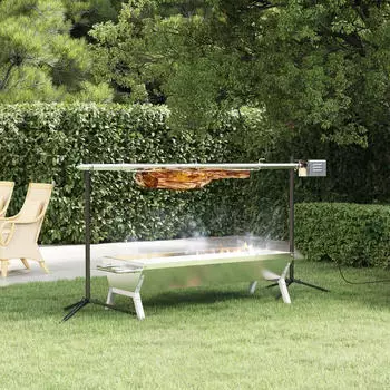 vidaXL Grillkamin mit automatischem Grillspie&szlig; und Motor, Edelstahl 150x46,5x82,5cm (319970)
