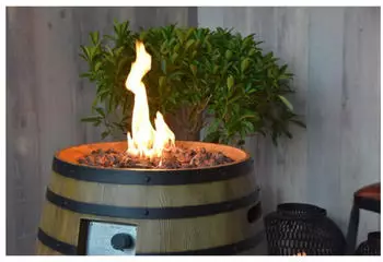 GardenForma Porvoo Gasfeuerstelle Holzfass-Optik Ø68x82cm (OFG615) – Edelstahl-Grillfläche für direkte Hitze und vielseitige Zubereitung