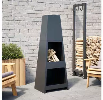 vidaXL Feuerstelle mit Holzablage Stahl schwarz