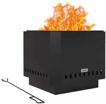 Outsunny Feuerschale Feuerkorb ohne Rauch mit Schürhaken aus Metall – Outsunny Feuerschale – authentisches Grillen mit offener Flamme