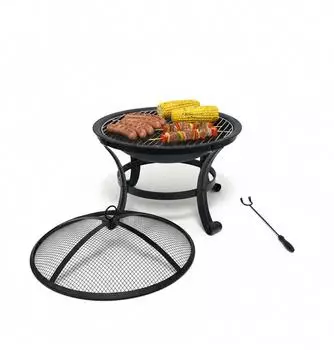 Relaxdays Feuerschale mit Grillrost und Funkenschutz, Metall, Schwarz, 55x50x55cm