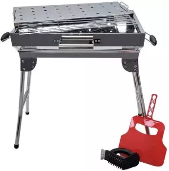 Grillpeter Iskander Schaschlik-Grill-Set mit Grillrost, F&auml;cher & 10 Spie&szlig;en (8091462)